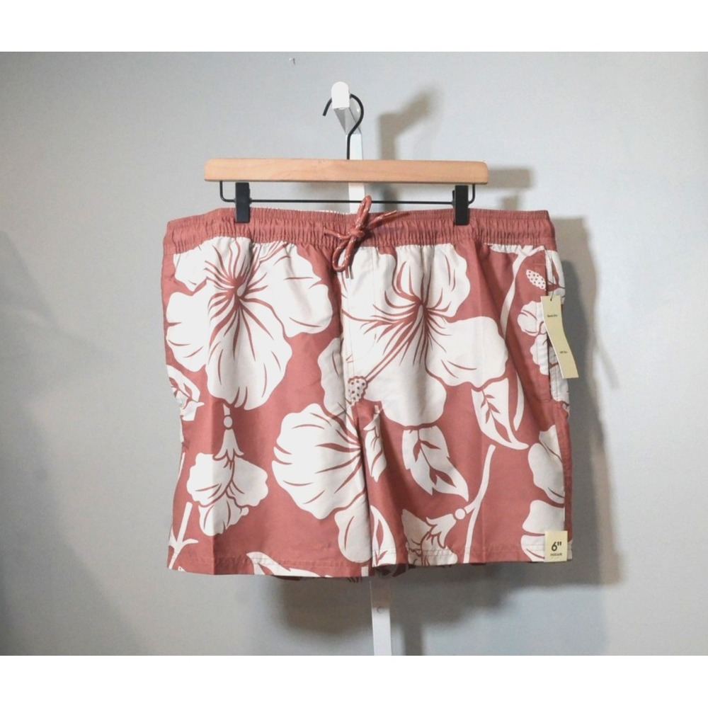 NWT No Boundaries Men's Size XL (40-42) Swim Shorts Mauve w/Gray Tropical Print